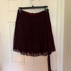 Ann Taylor Burgundy and Black Pleated Skater Skirt